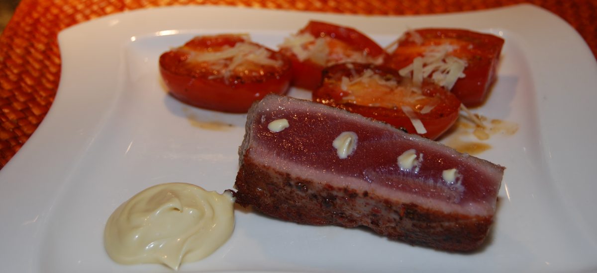 Wasabi Mayo with Peppercorn Seared Tuna