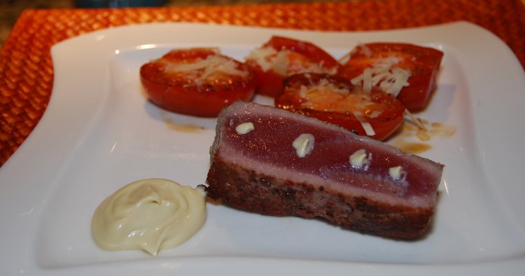 Wasabi Mayo with Peppercorn Seared Tuna