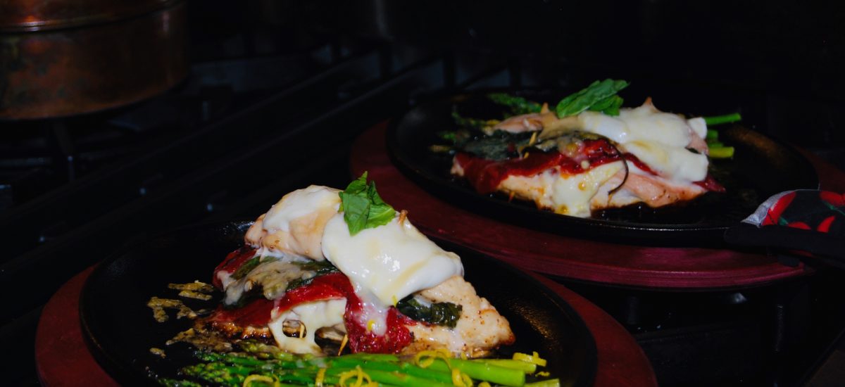 Chicken Breasts Stuffed with Roasted Red Peppers, Fresh Mozzarella and Basil