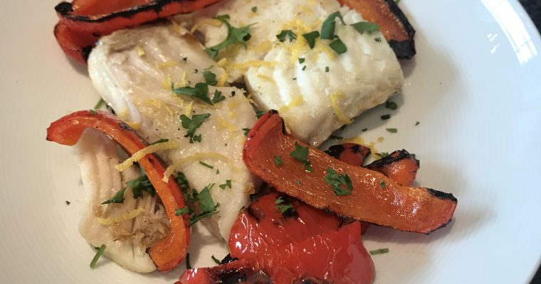 Grilled Halibut and Red Peppers