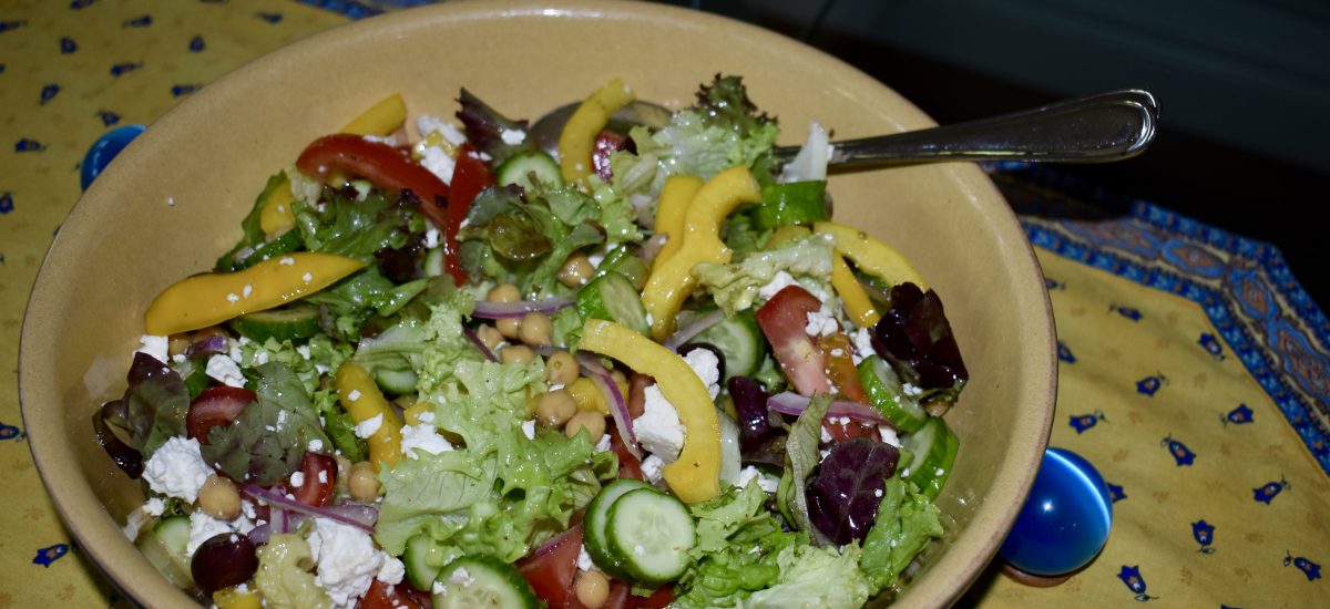 Greek Salad with Chickpeas and Baby Greens