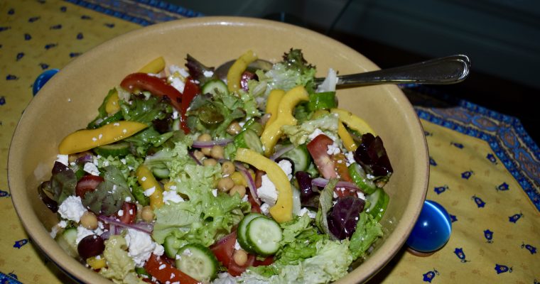 Greek Salad with Chickpeas and Baby Greens