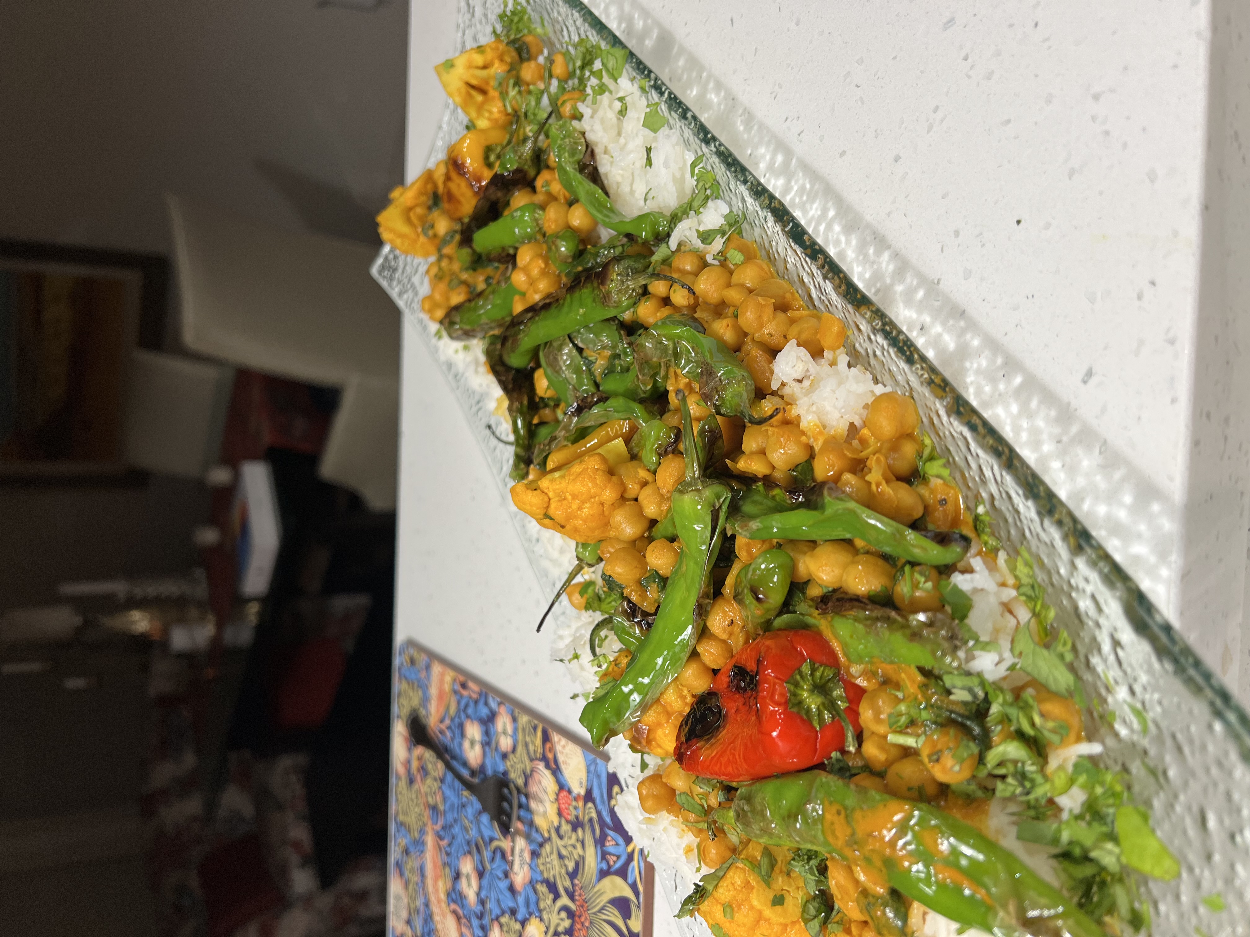 Turmeric Chickpeas with Spinach and Shishito Peppers